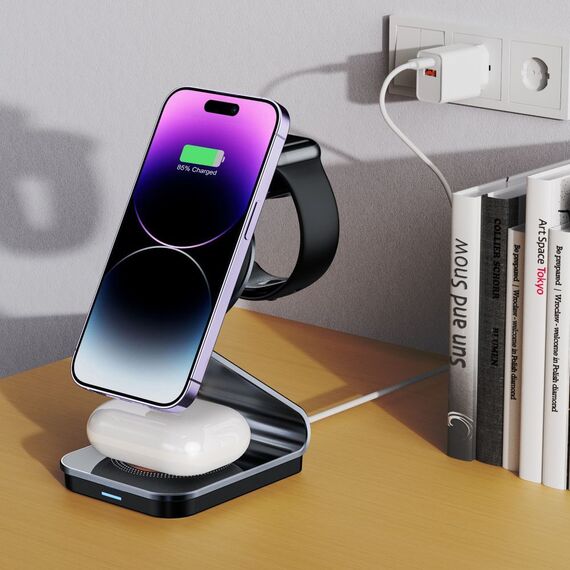 Tech-Protect QI15W-A29 3-in-1 Inductive Charger with MagSafe for Smartphone / Apple Watch / AirPods - Black