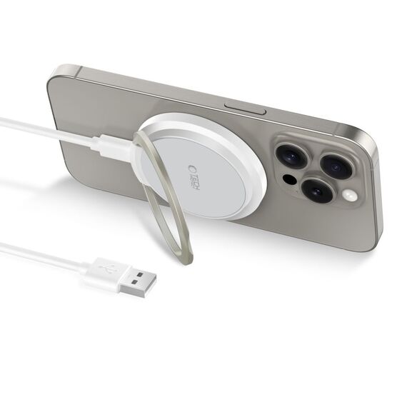Tech-Protect QI15W-A33 Inductive Charger with MagSafe and Stand with USB-A / USB-C Cable - White