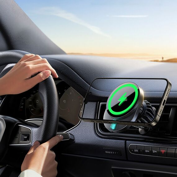 Joyroom JR-ZS409 magnetic holder with 15W inductive charger for car air vent - black