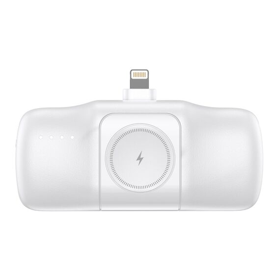 Wozinsky WF16-YLS 5000mAh 15W Lightning Mini Power Bank with Built-in USB-C Cable and Apple Watch Charger - White