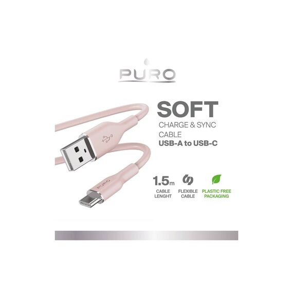 Puro Soft USB-A - USB-C Cable 1.5m - Pink