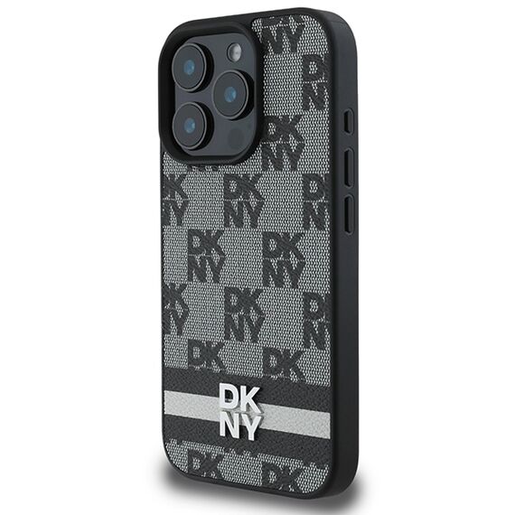 DKNY Checkered Pattern &amp; Printed Stripes Case for iPhone 16 Pro - Black