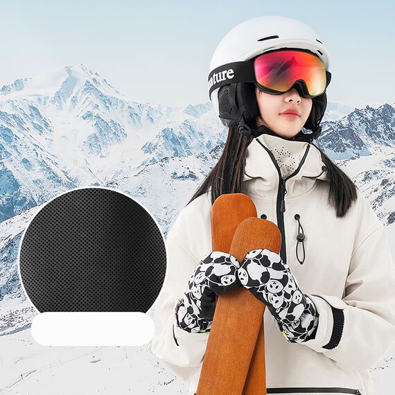 Qunature Panda Heat Transfer Ski Gloves Kids Size S - Black/White