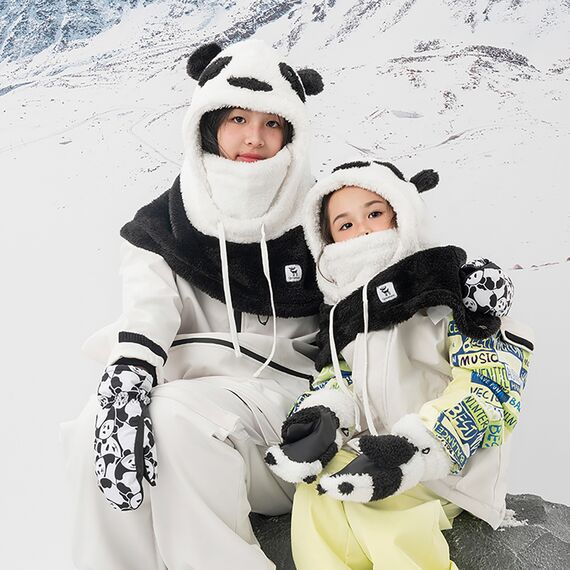 Qunature Panda Heat Transfer Ski Gloves Kids Size S - Black/White