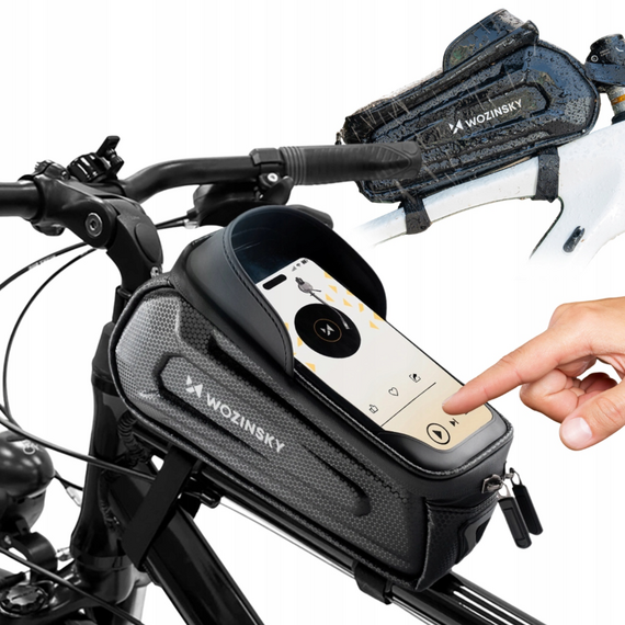 Wozinsky bicycle bag for the frame, armored, with a phone pocket, 1.7 l - black