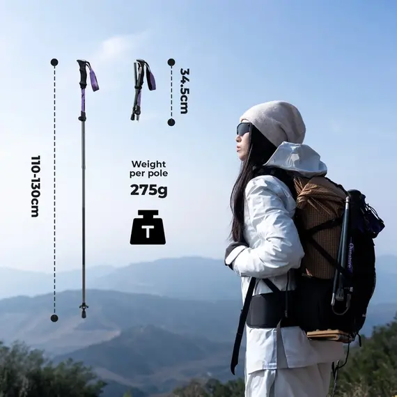 Qunature Nordic Walking Trekking Pole Aluminum 110 - 130 cm 1 pc. - Purple