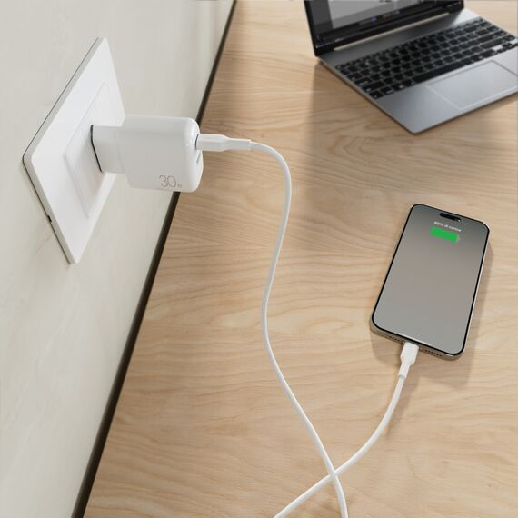 Puro PROLITE 30W USB-A / USB-C wall charger + USB-C - USB-C cable 1.2m - white