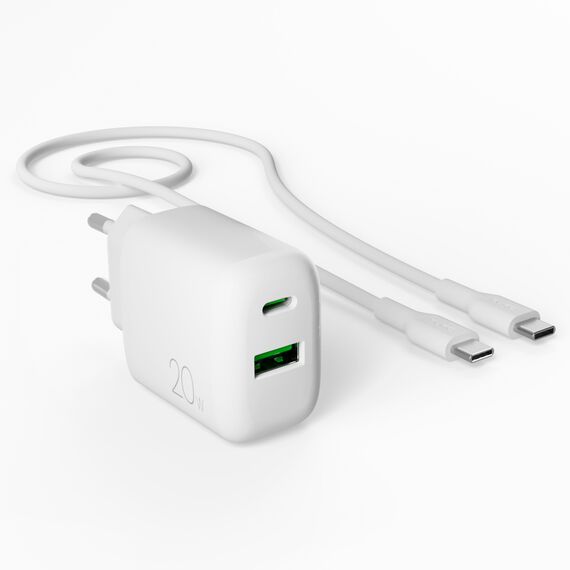 Puro PROLITE 20W USB-A / USB-C wall charger + USB-C - USB-C cable 1.2m - white