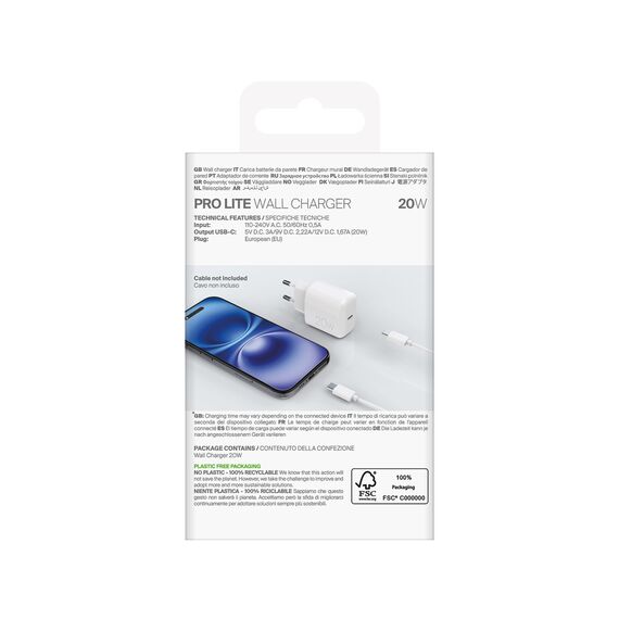 Puro PROLITE 20W USB-C Wall Charger - White