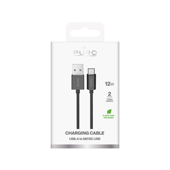 Puro 12W TPE USB-A - microUSB 2m Cable - Black