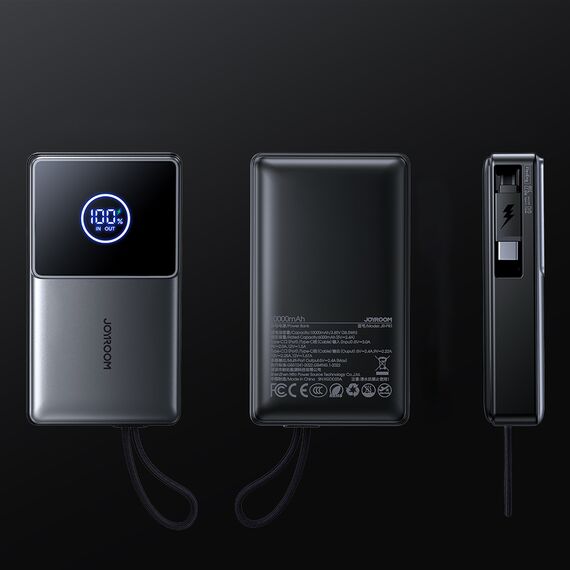 Joyroom JR-PR1 10000mAh 22.5W Powerbank with Built-in Retractable USB-C Cable - Black