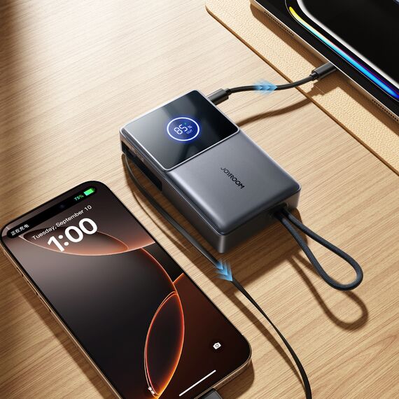 Joyroom JR-PR1 10000mAh 22.5W Powerbank with Built-in Retractable USB-C Cable - Black