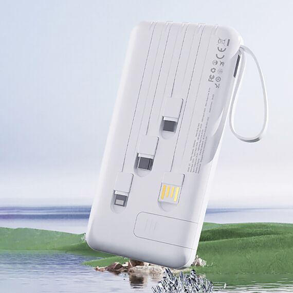 Dudao K11 10000mAh Powerbank with Built-in Cables - White