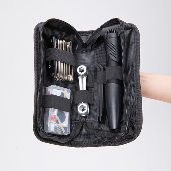 Wozinsky WMZ-01N tool kit, 16-in-1 bicycle multitool, pump, wrenches, inner tube kit - black