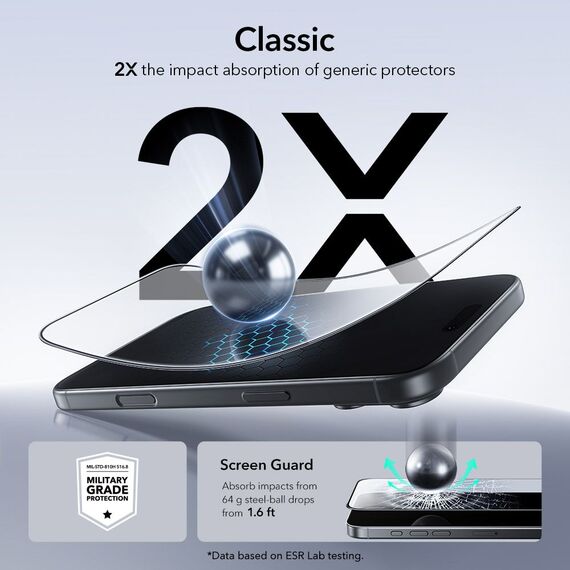 ESR UltraFit Tempered Glass 2-pack for iPhone 17 Pro Max - transparent