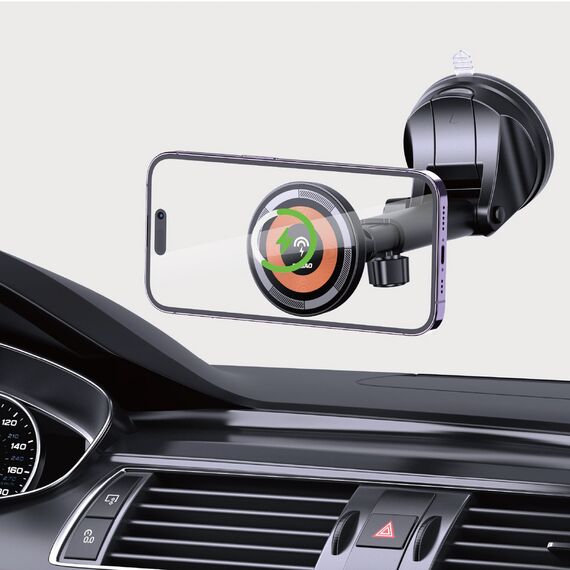 Dudao F12MAX+ Car Holder with 15W Wireless Charger, Compatible with Magsafe - Black
