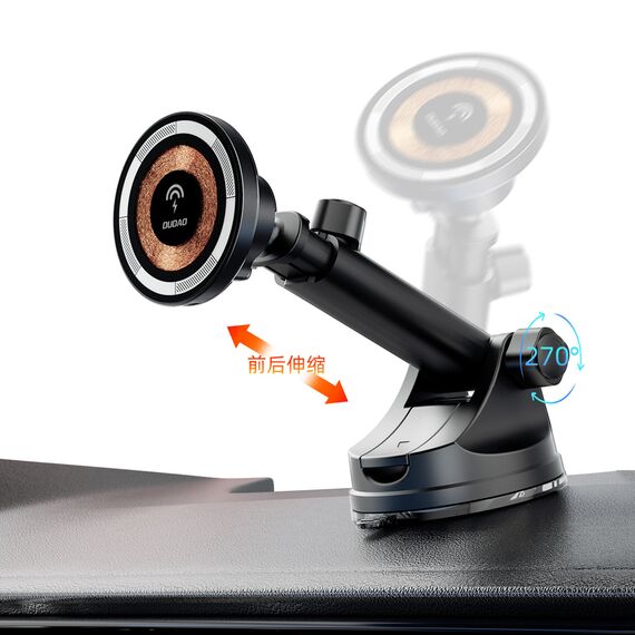 Dudao F12MAX+ Car Holder with 15W Wireless Charger, Compatible with Magsafe - Black