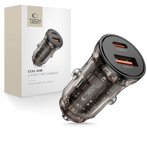 Tech-Protect CC01 45W 2-Port USB-A / USB-C Car Charger - Black