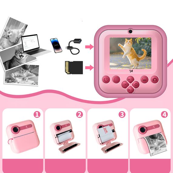 Wozinsky WDT-03 Thermal Printer Camera for Kids - Pink