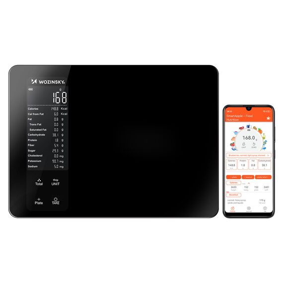 Wozinsky WIK-16 Smart Kitchen Scale with Digital Display, Bluetooth App - Black