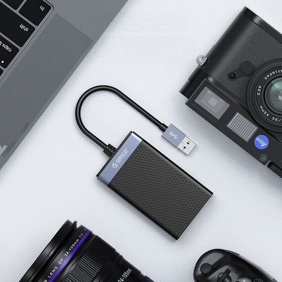 Orico CL4D-A3 USB-A 3.0 SD microSD CF MS 5 Gb/s Memory Card Reader - Black and Silver