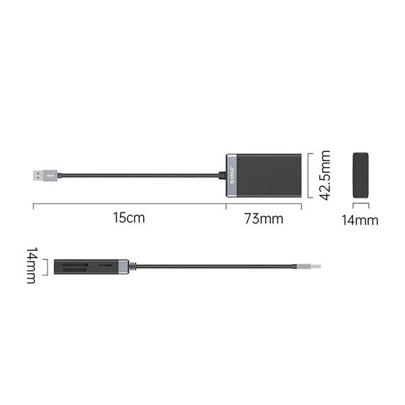 Orico CL4D-A3 USB-A 3.0 SD microSD CF MS 5 Gb/s Memory Card Reader - Black and Silver