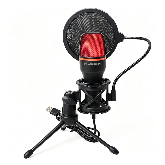 Wozinsky Studio Gaming USB Computer Microphone with RGB Stand - Black