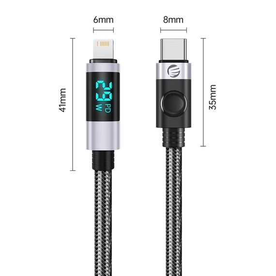 Orico LDC2L USB-C to Lightning PD Cable 29W with LED Display 480Mbps 1.5m - Black