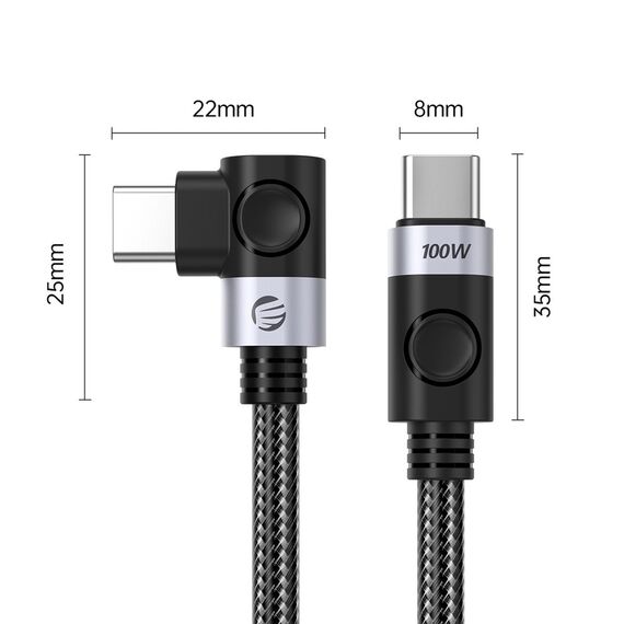 C2C PD100W Laptop Fast Charging Cable (Right Angle) black 0.5m