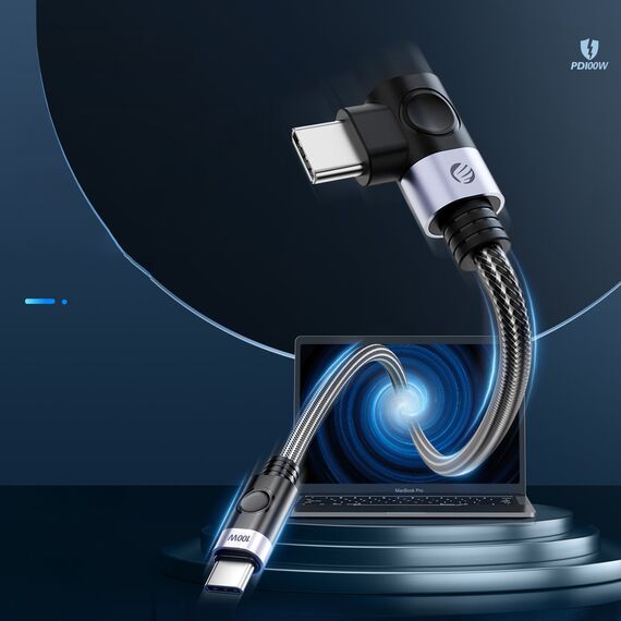 C2C PD100W Laptop Fast Charging Cable (Right Angle) black 0.5m