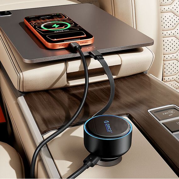 Ładowarka samochodowa Orico FC-60-2C 60W ze zwijanym kablem USB-C 65 cm - czarna