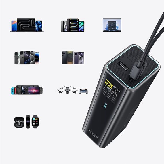 Cuktech PB200U Powerbank 210W 20000mAh 2x USB-C + USB-A with TFT display and 240W USB-C cable - black