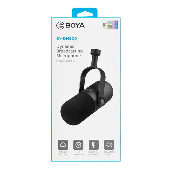 BOYA BY-DM500 Cardioid XLR Dynamic Microphone for Podcasts - Black