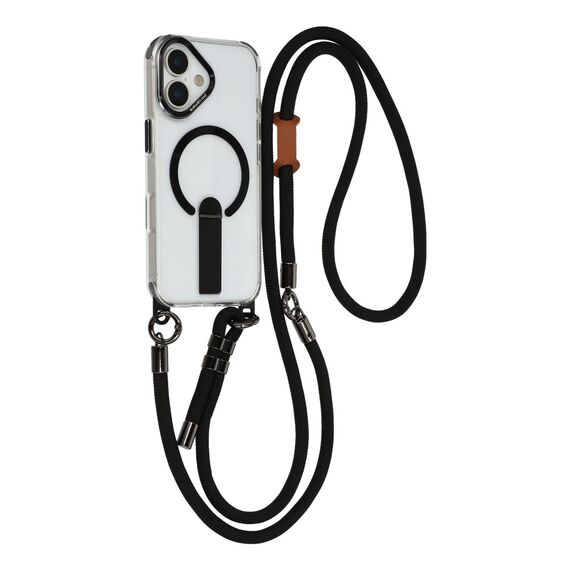 iPhone 17 case with stand, short strap (30 cm) and long strap (120 cm), compatible with MagSafe - black
