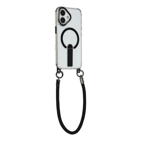 iPhone 17 case with stand, short strap (30 cm) and long strap (120 cm), compatible with MagSafe - black