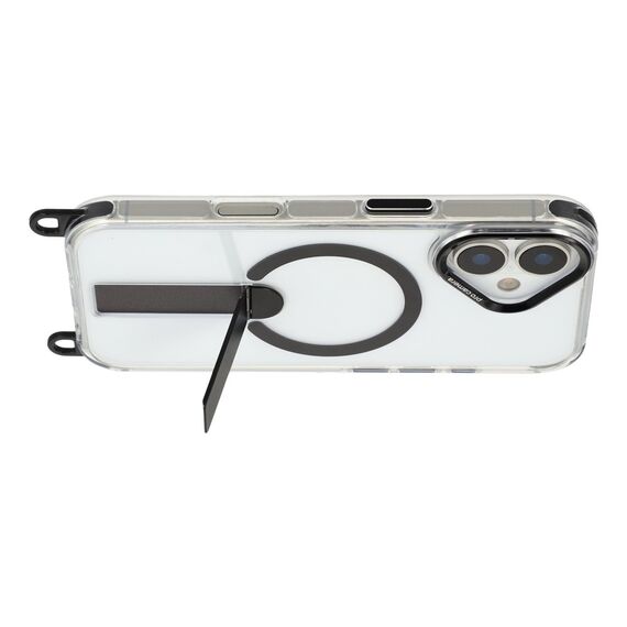 iPhone 17 case with stand, short strap (30 cm) and long strap (120 cm), compatible with MagSafe - black