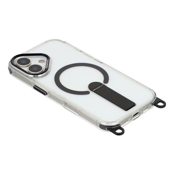 iPhone 17 case with stand, short strap (30 cm) and long strap (120 cm), compatible with MagSafe - black