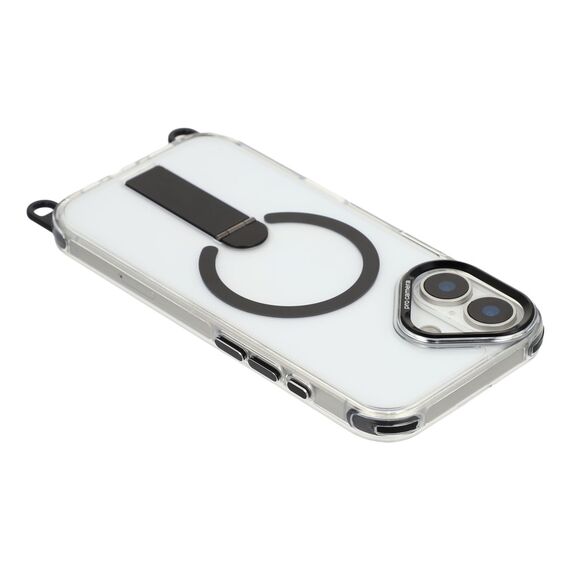 iPhone 17 case with stand, short strap (30 cm) and long strap (120 cm), compatible with MagSafe - black