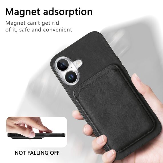 Synthetic Leather iPhone 17 Case with Detachable MagSafe Compatible Card Holder - Black