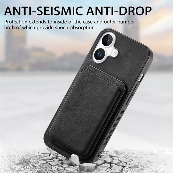 Synthetic Leather iPhone 17 Case with Detachable MagSafe Compatible Card Holder - Black