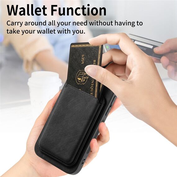 Synthetic Leather iPhone 17 Case with Detachable MagSafe Compatible Card Holder - Black