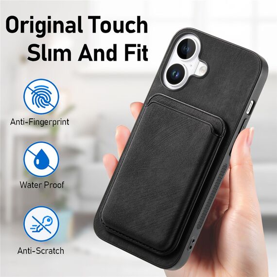 Synthetic Leather iPhone 17 Case with Detachable MagSafe Compatible Card Holder - Black