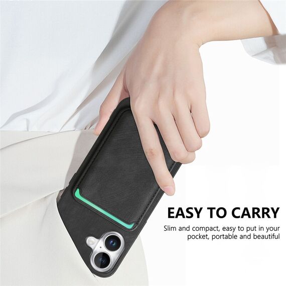 Synthetic Leather iPhone 17 Case with Detachable MagSafe Compatible Card Holder - Black