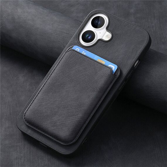 Synthetic Leather iPhone 17 Case with Detachable MagSafe Compatible Card Holder - Black