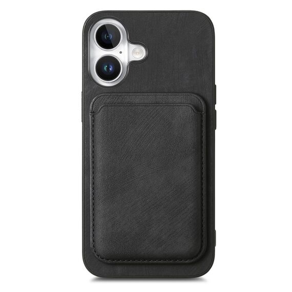 Synthetic Leather iPhone 17 Case with Detachable MagSafe Compatible Card Holder - Black