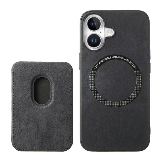 Synthetic Leather iPhone 17 Case with Detachable MagSafe Compatible Card Holder - Black