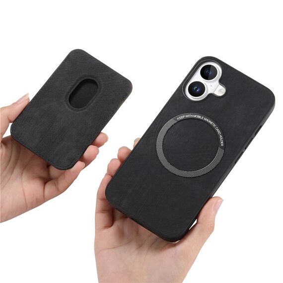 Synthetic Leather iPhone 17 Case with Detachable MagSafe Compatible Card Holder - Black