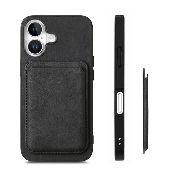 Synthetic Leather iPhone 17 Case with Detachable MagSafe Compatible Card Holder - Black