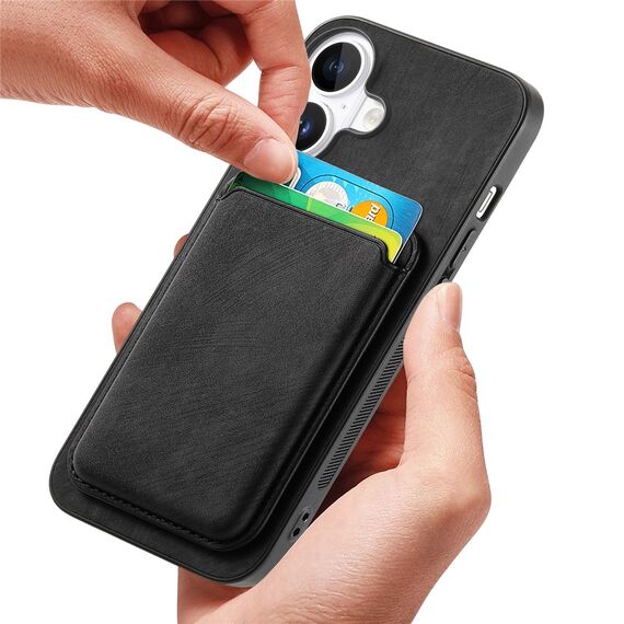 Synthetic Leather iPhone 17 Case with Detachable MagSafe Compatible Card Holder - Black