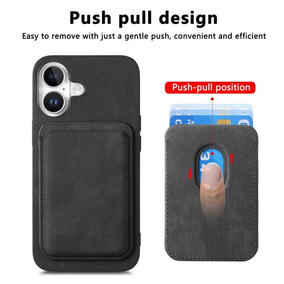 Synthetic Leather iPhone 17 Case with Detachable MagSafe Compatible Card Holder - Black